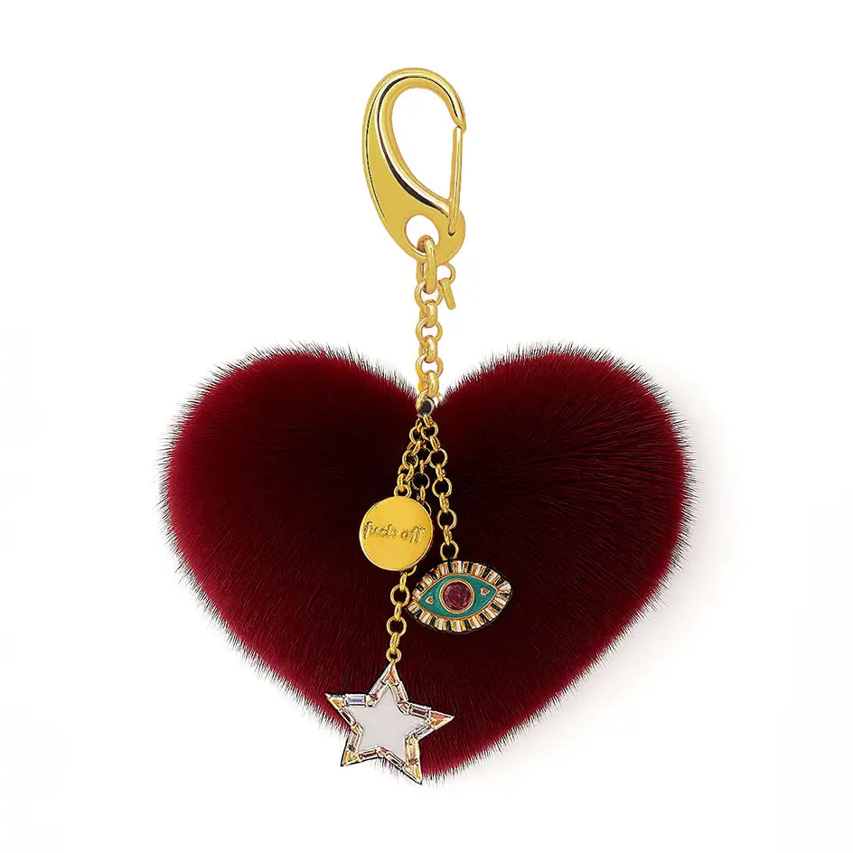 Bad Reputation Maroon Fluffy Heart Bag Charm