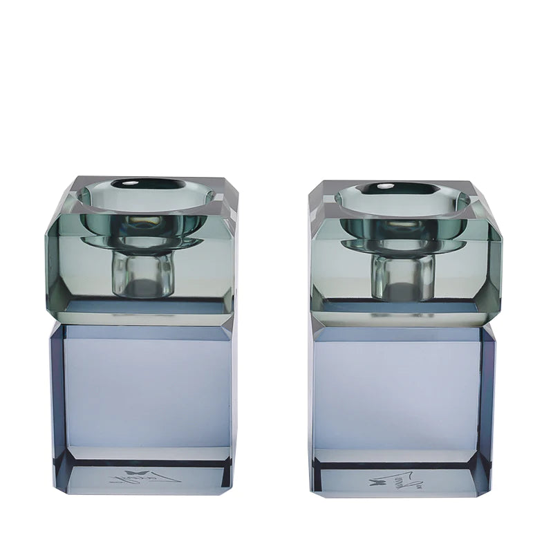 Navy/emerald pair of 3" two tone candleholders