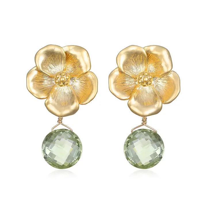 Peony Earring Green Amethyst Gold