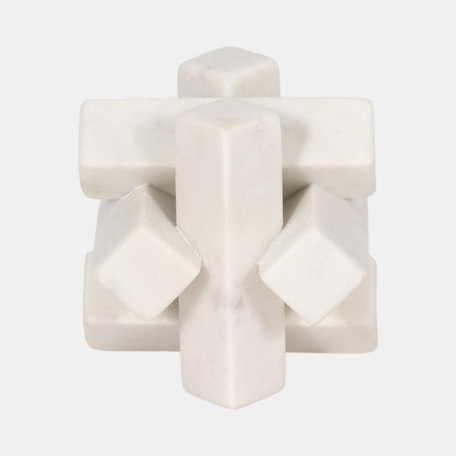 4" Marble Geometric Orb, White