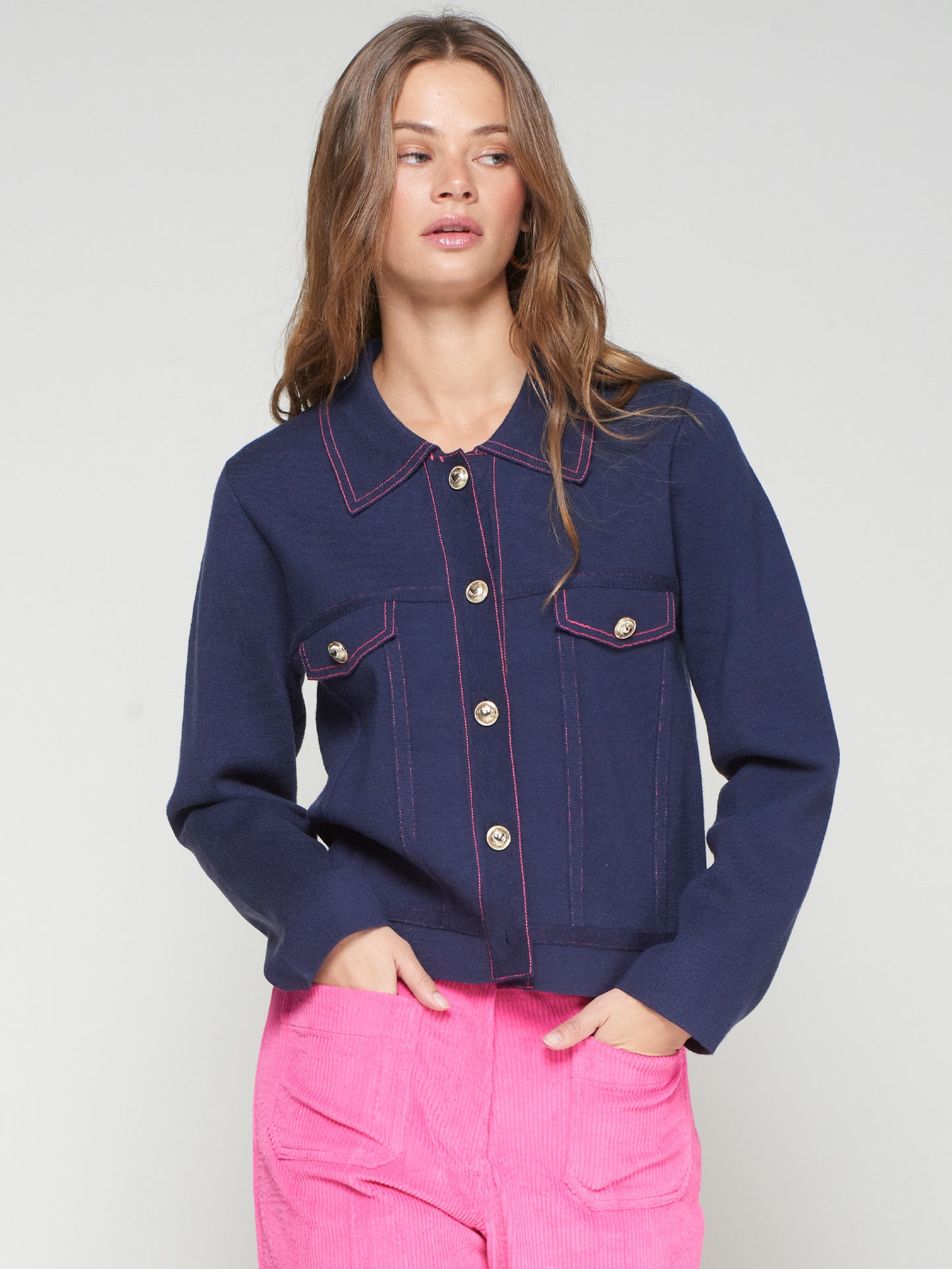 Knitware Cardigan Pespunte Vaquero