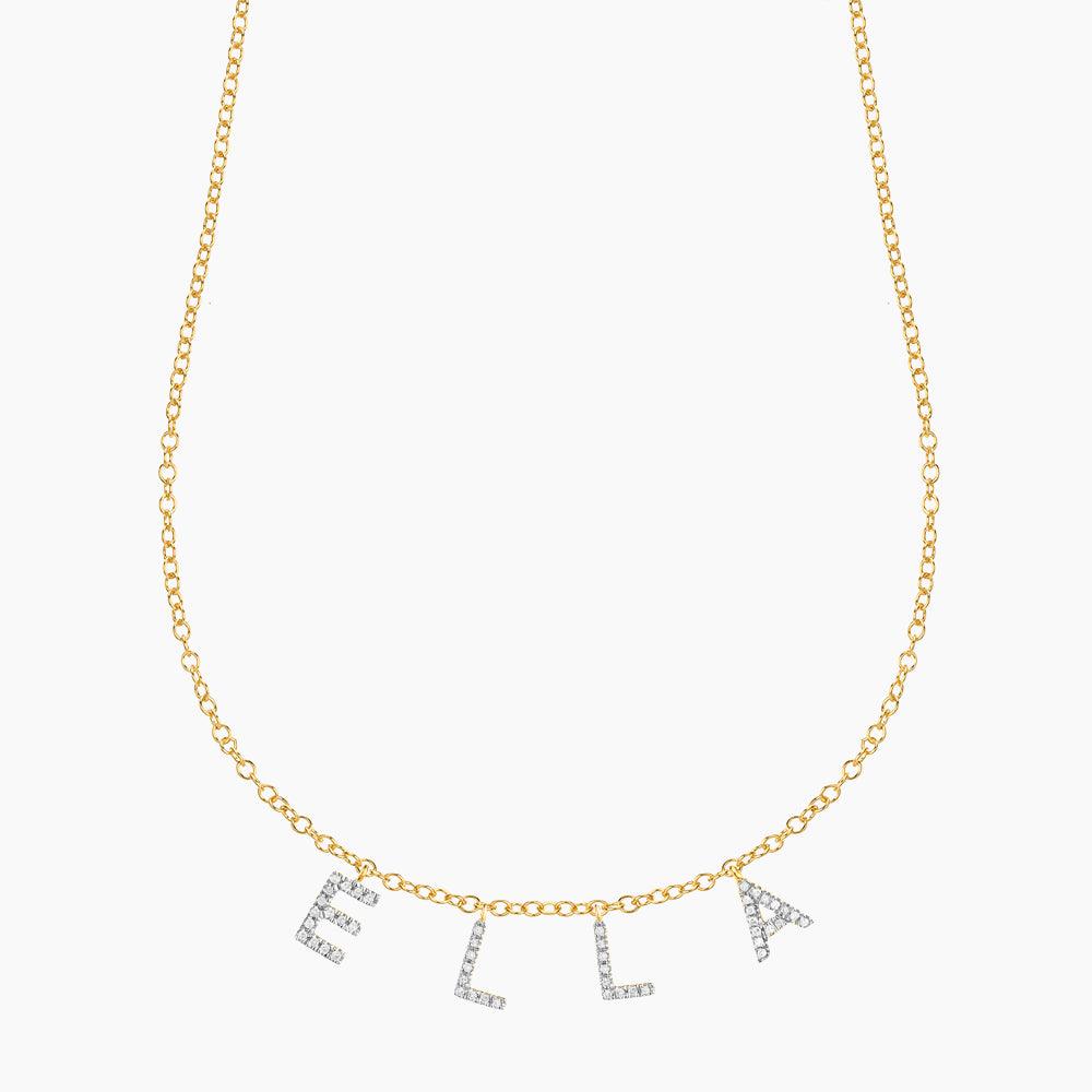 4 Letter Diamond Letter/Charm Necklace with Gold Plated Chain