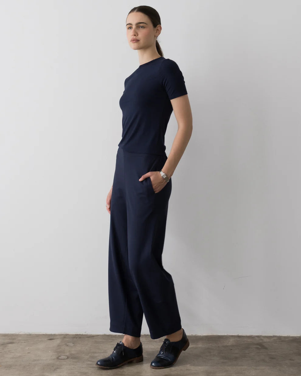 Blue Ponte Knit Barrel Pant