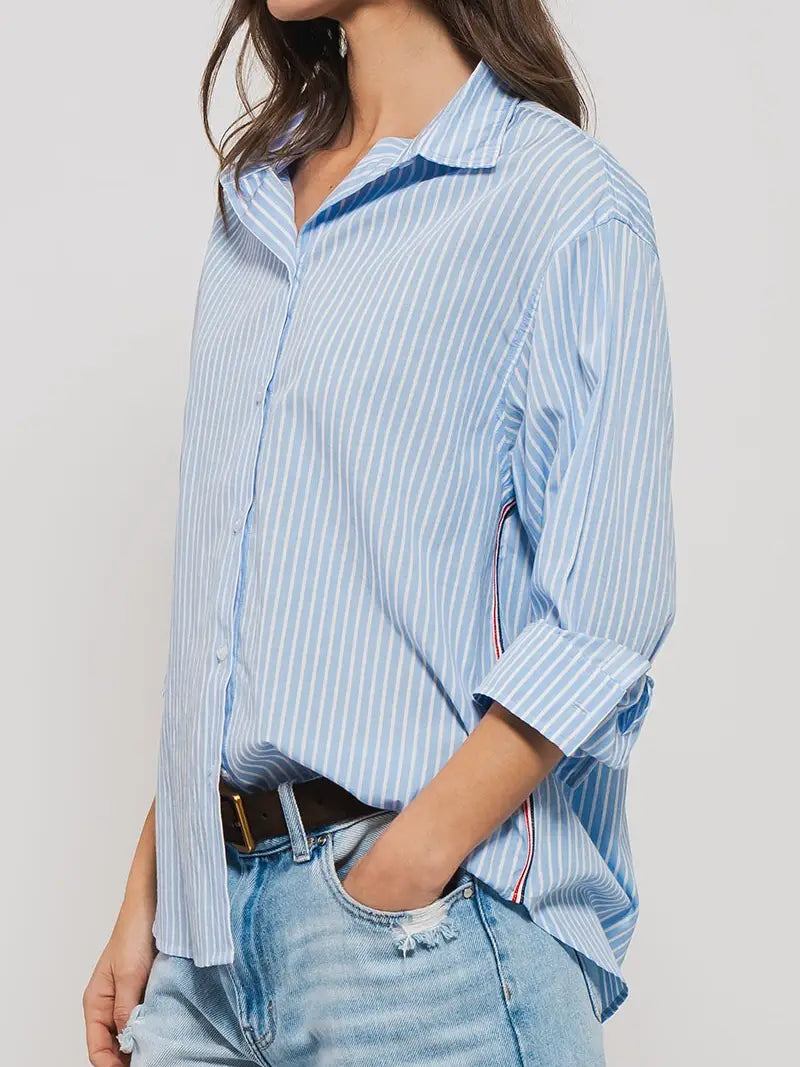 Striped Twill Tape Detail Statement Button Shirt