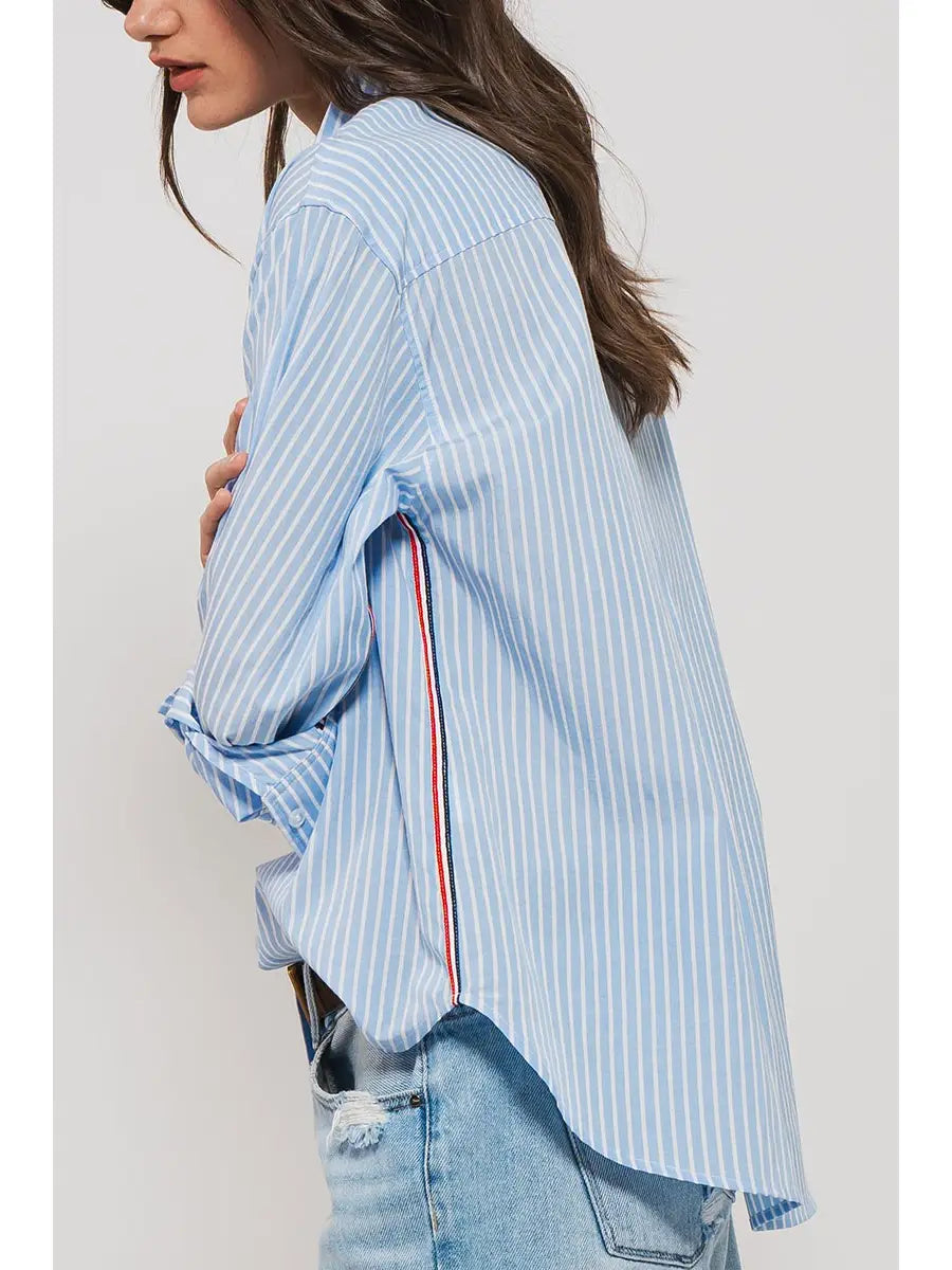 Striped Twill Tape Detail Statement Button Shirt
