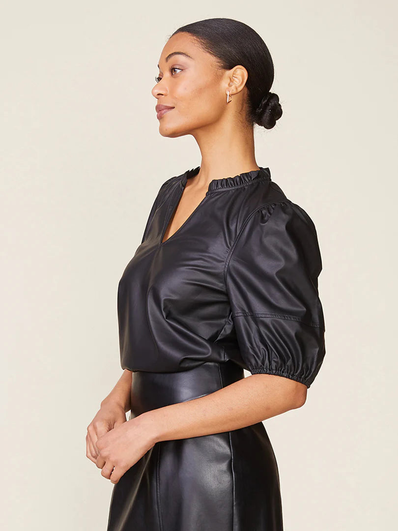 Black Kacey Vegan Leather Blouse