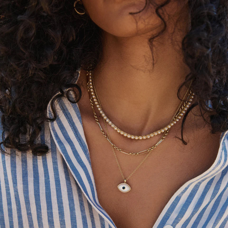 Tennis Necklace Pearl 16"