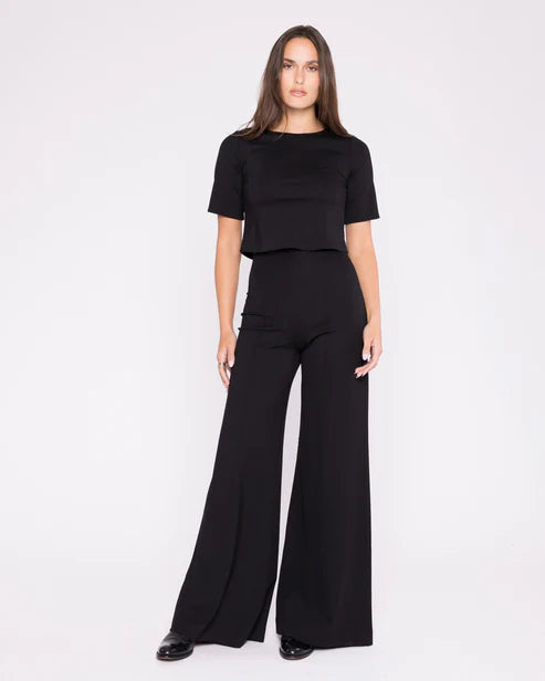 Black Ponte Knit Standard Wide Leg Pant