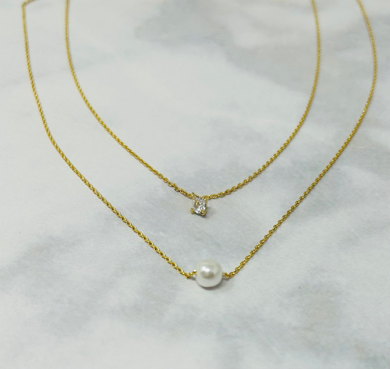 Double Layer Pearl Charm Necklace
