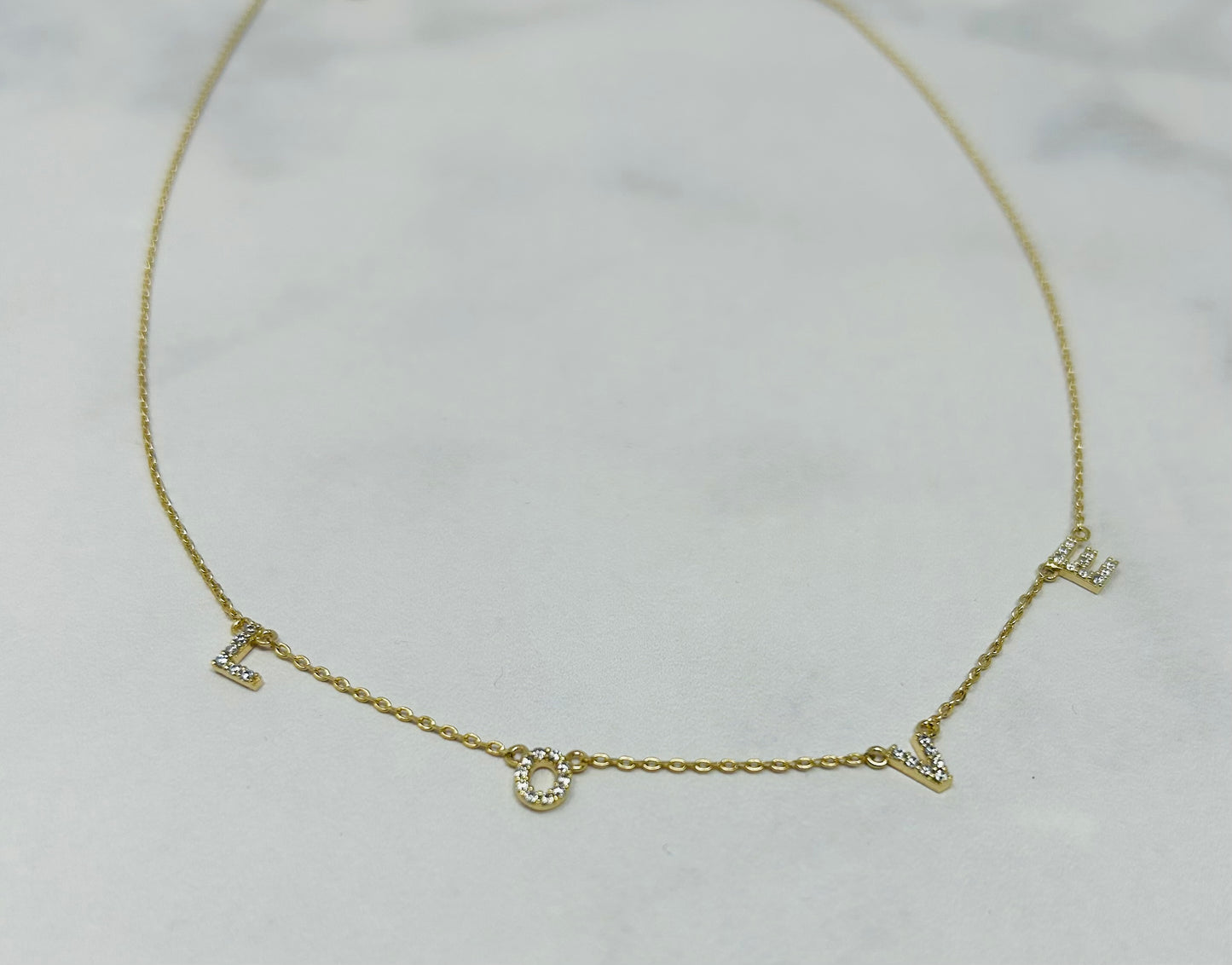 CZ Letter Station Necklace LOVE