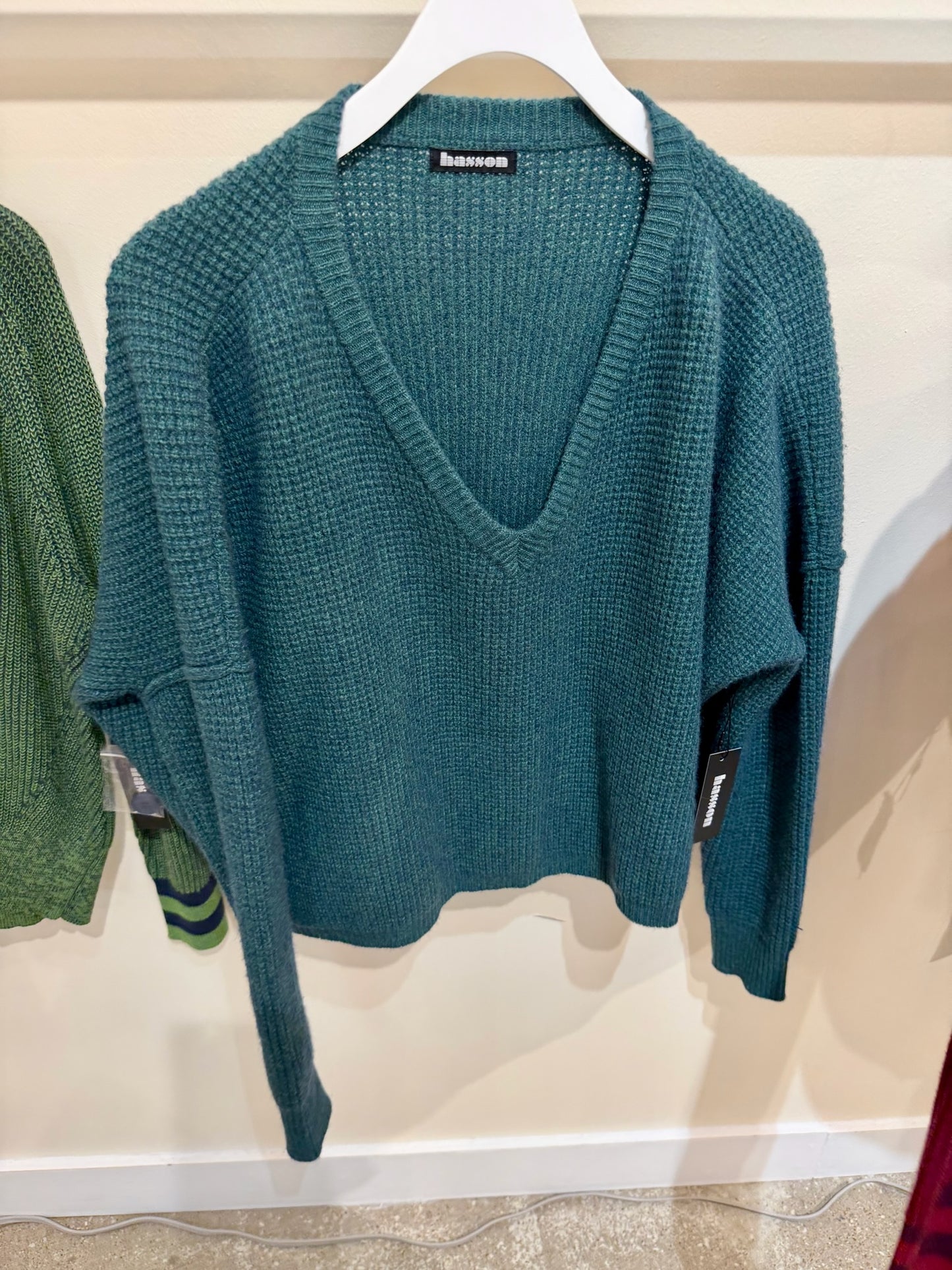 Bottle Green Thermal V-Neck Sweater