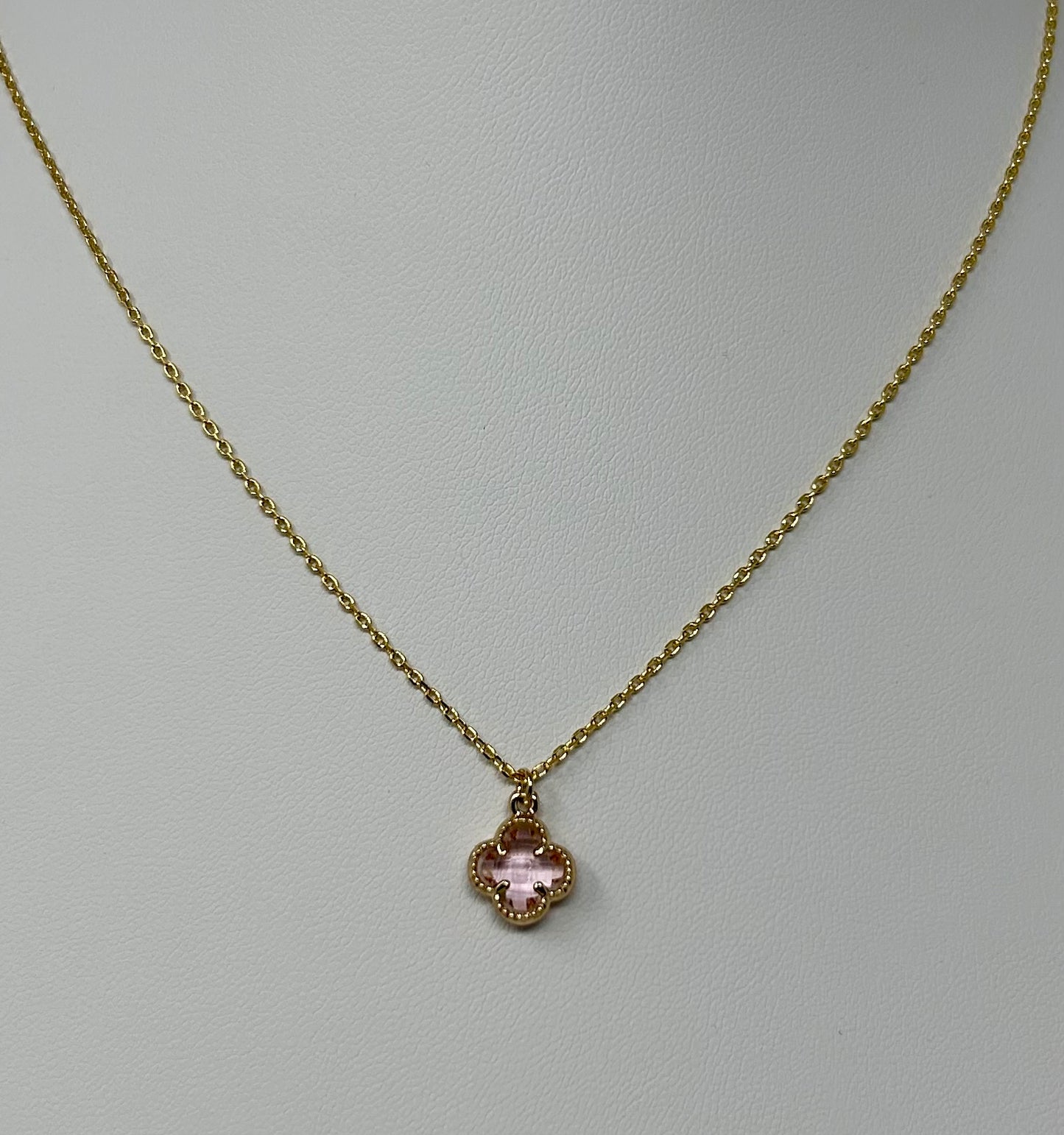 Glass Clover Necklace Pink