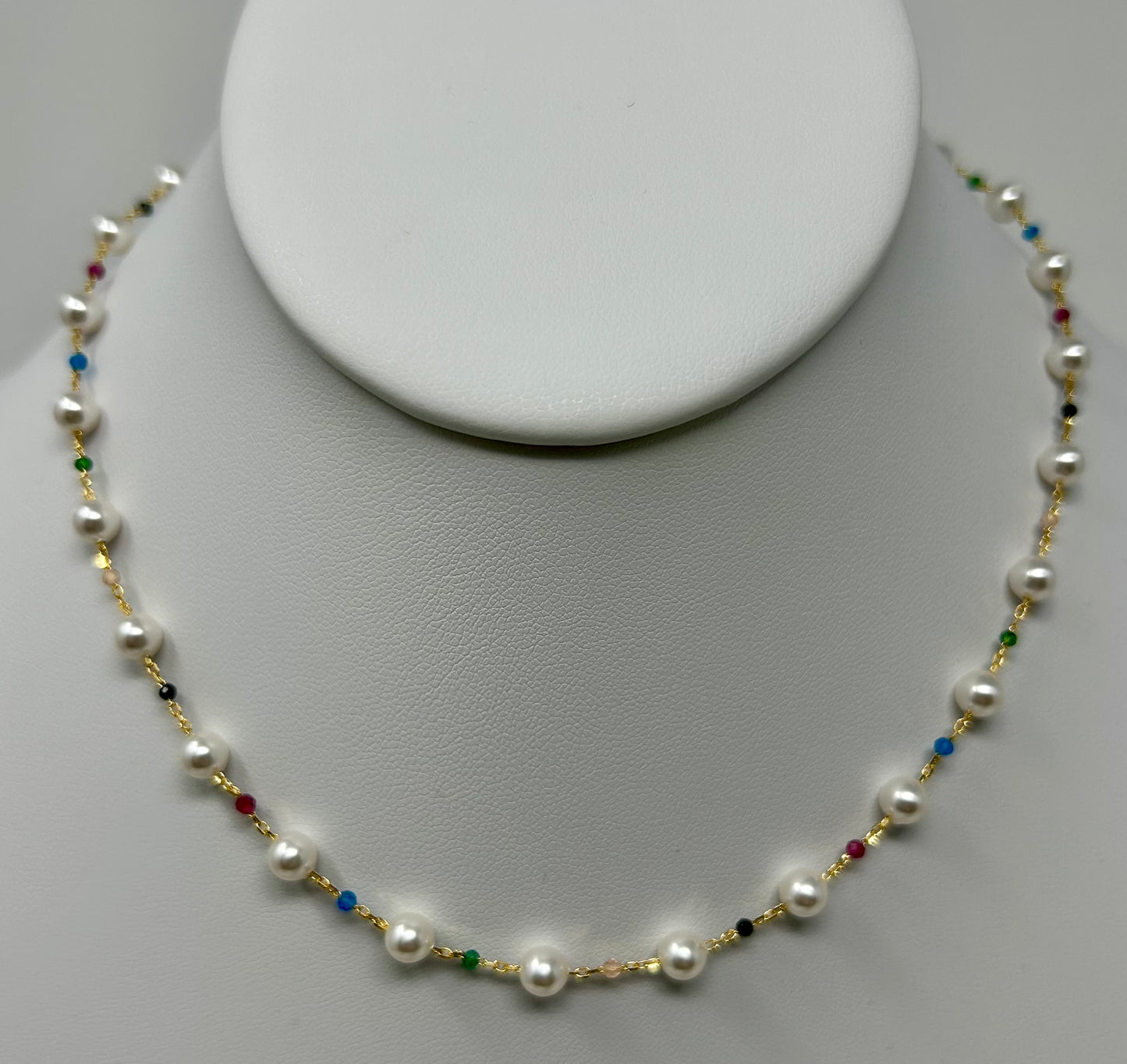 Pearl and multi color stones necklace