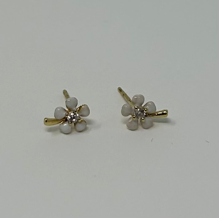 White Enamel Flower Earrings