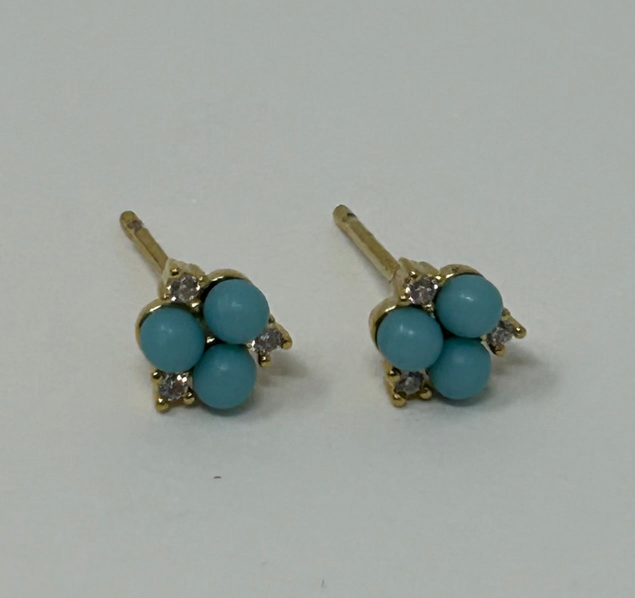 Turquoise & Clear CZ Cluster Post Earrings