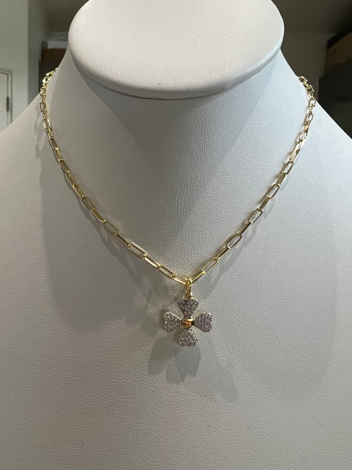 Mini Pave White Clover Necklace