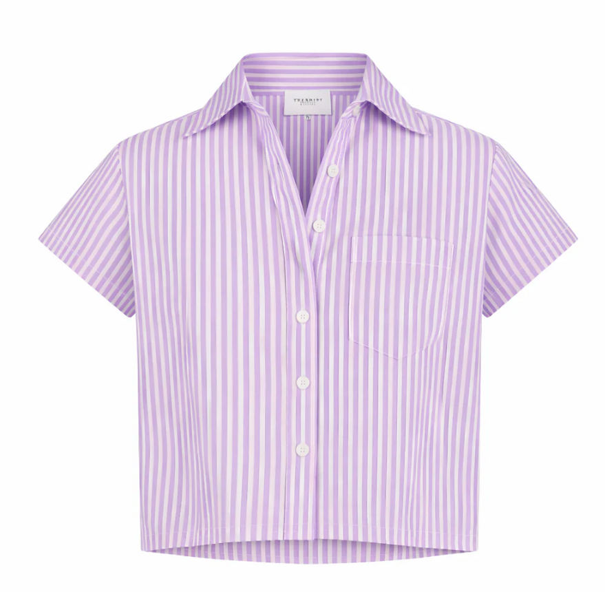 Boxy Short Sleeve Cropped Shirt Lilac/White