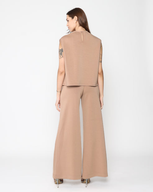 Scuba Cowl Neck Top Tan