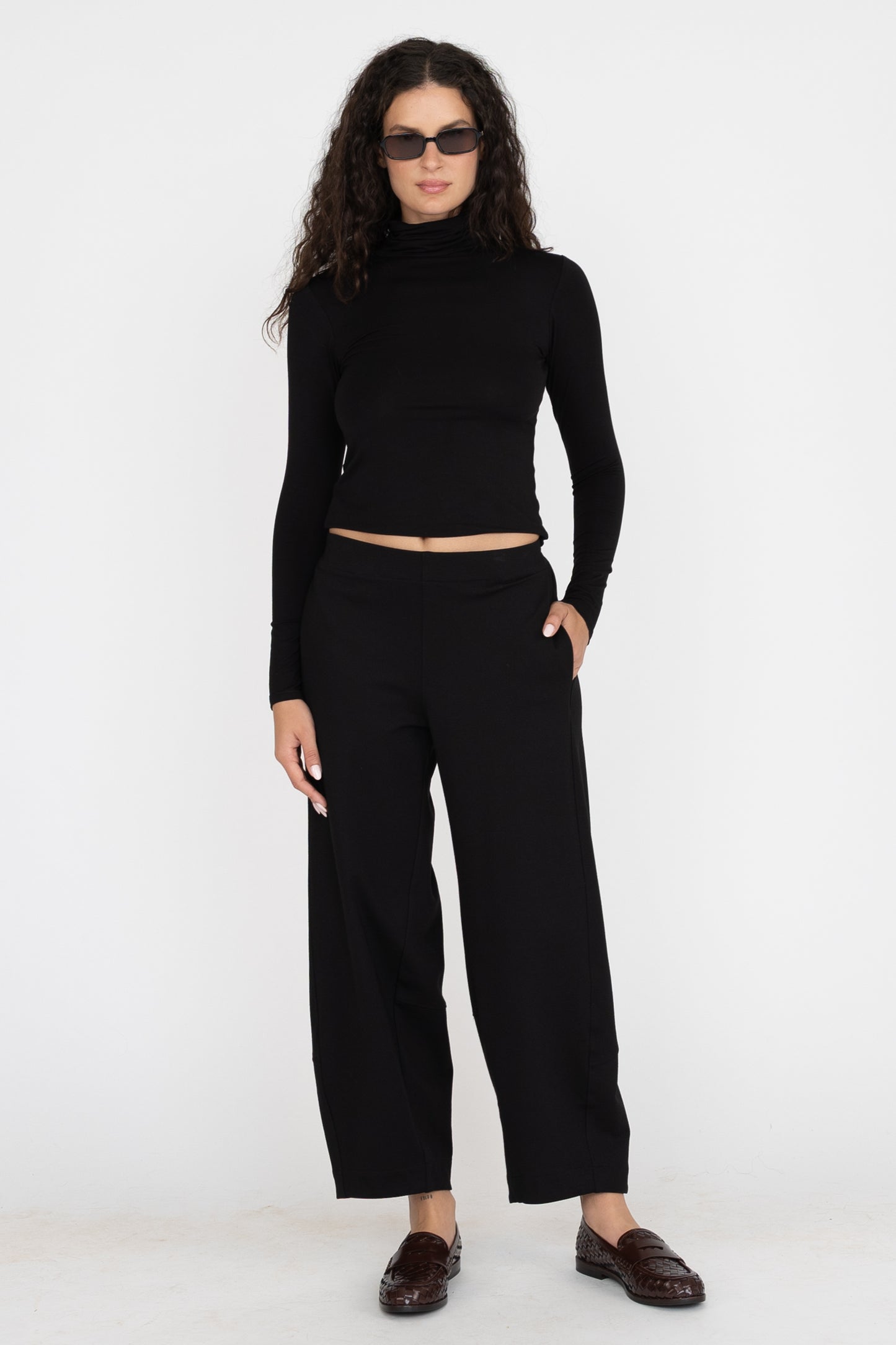 Black Ponte Knit Barrel Pant
