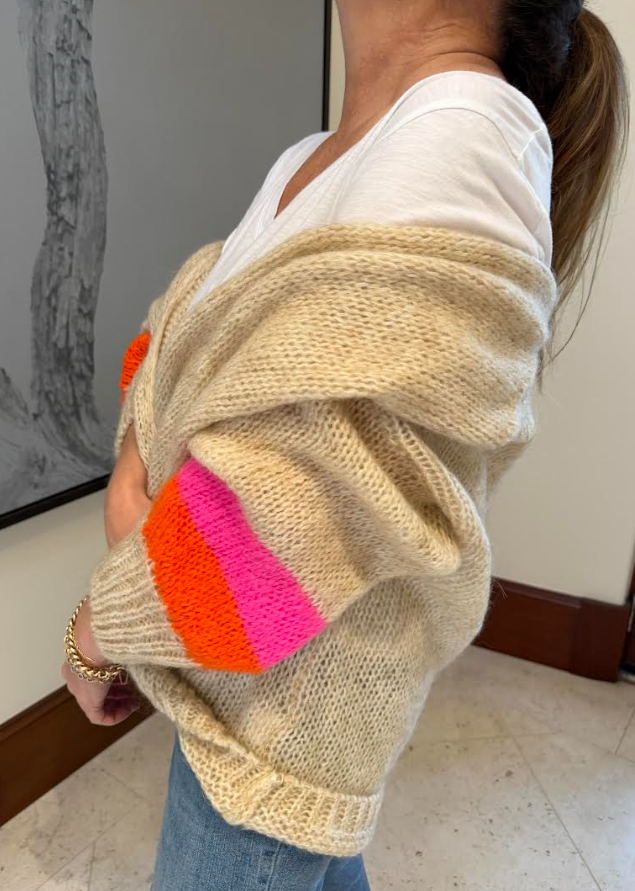 Striped Sleeve Mohair Cardigan