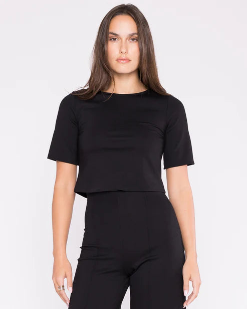 Black Ponte Knit Short Sleeve Top