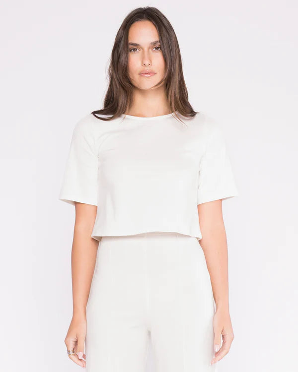 White Ponte Knit Short Sleeve Top