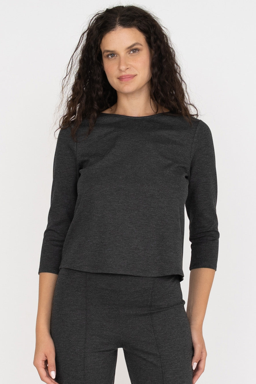 Ponte Knit 3/4 Sleeve Top Charcoal