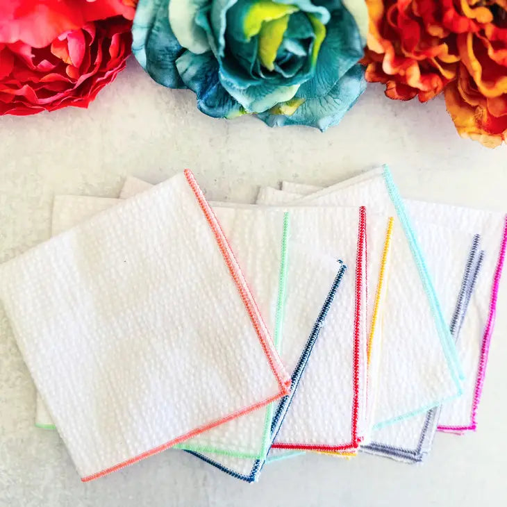 White Searsucker Rainbow Cocktail Napkins