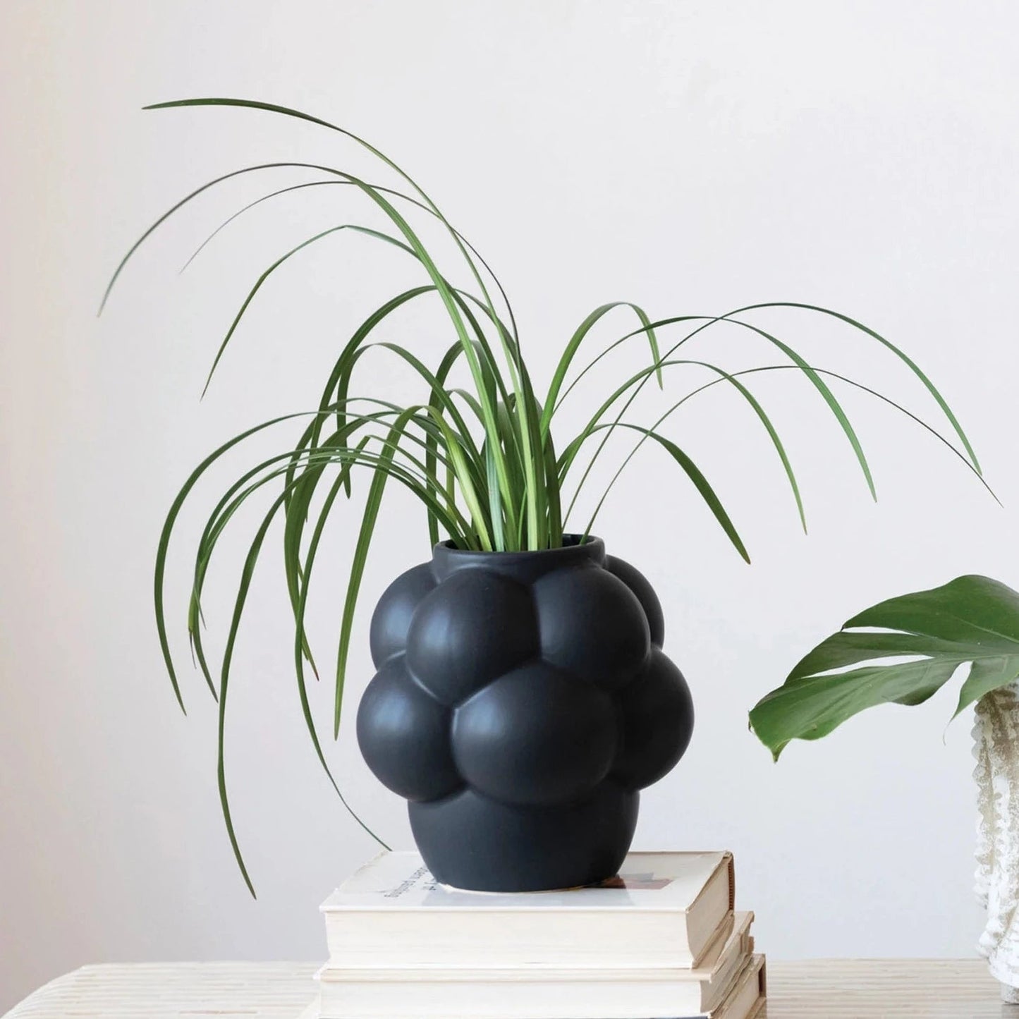 Raised Dots Stoneware Vase, Matte Black