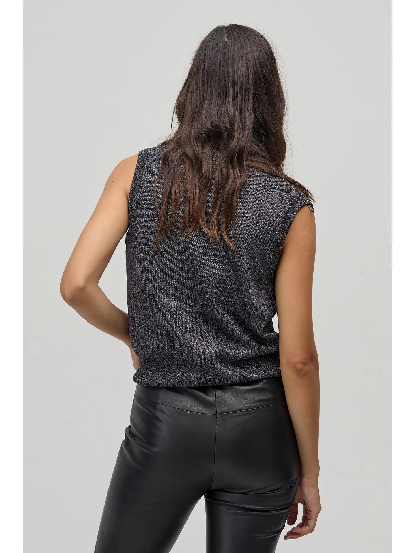 Preppy Lurex Knitted Vest-Graphite