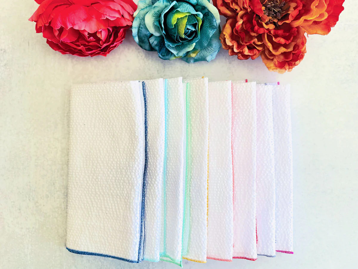 White Searsucker Rainbow Cocktail Napkins