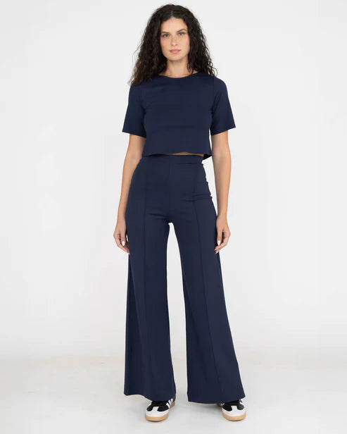 Black Ponte Knit Standard Wide Leg Pant