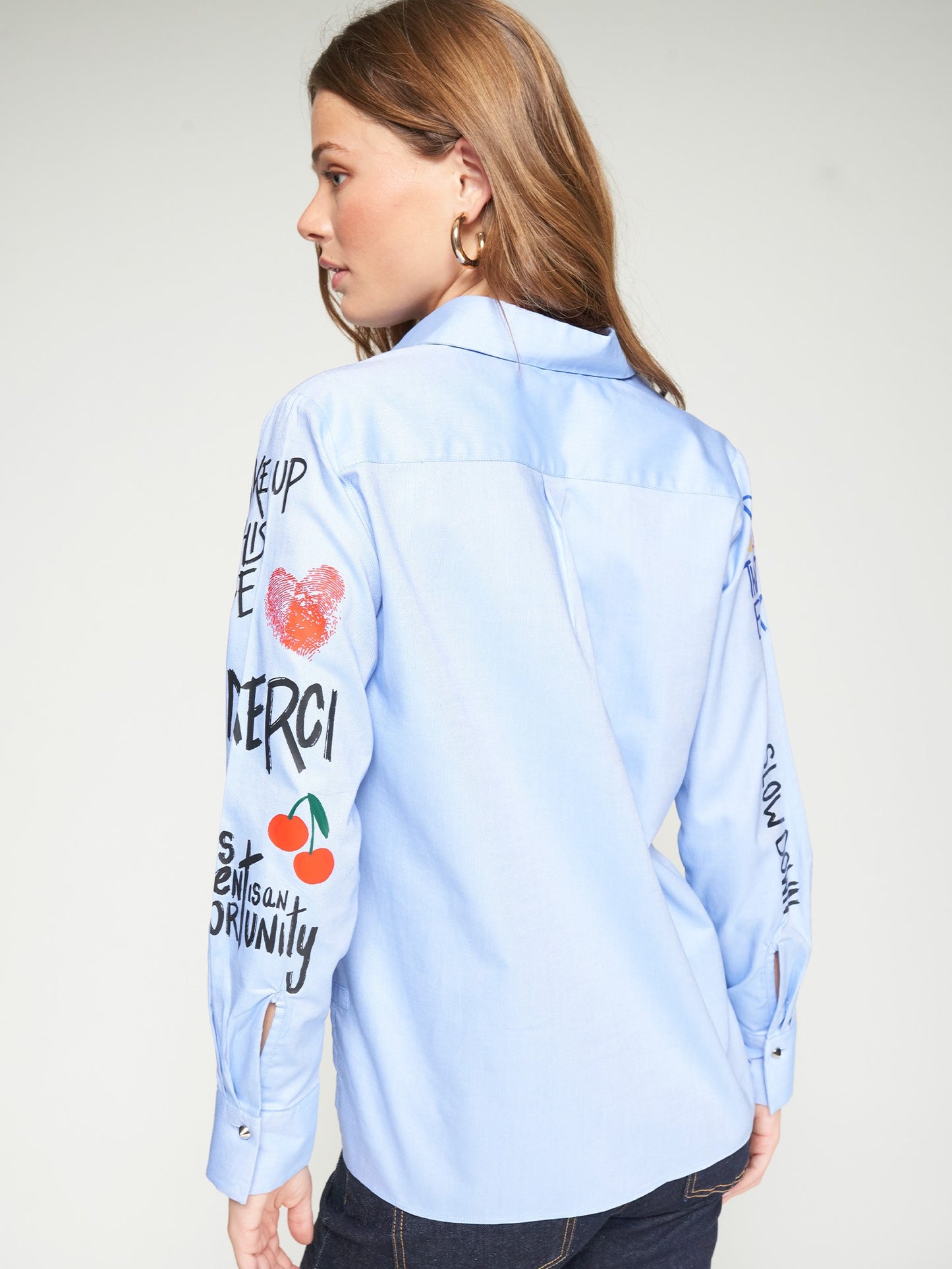 SHIRT ISA GRAFFITI OXFORD AZUL