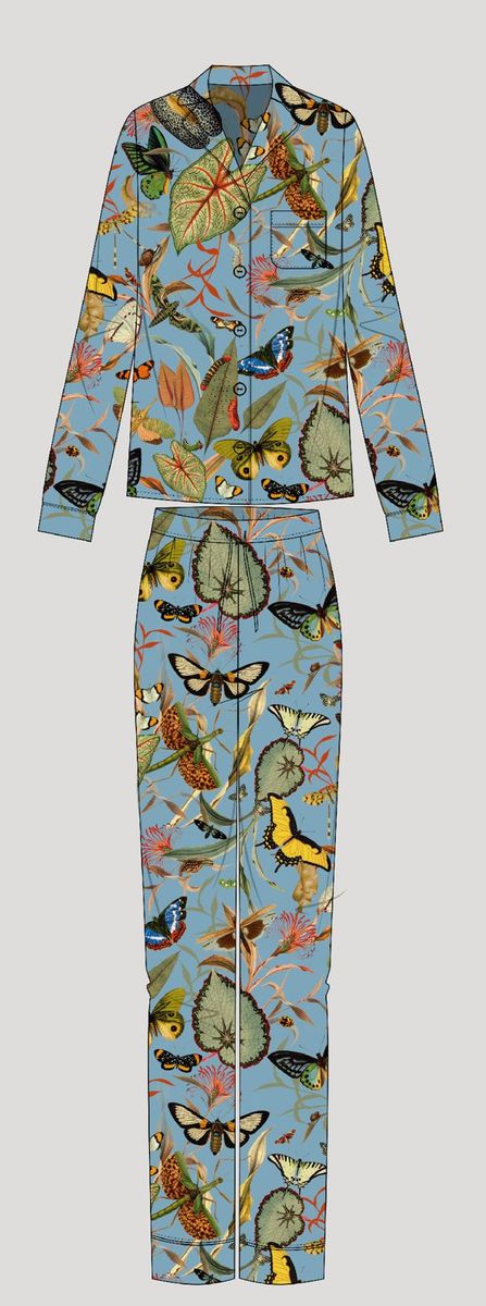 LONG PAJAMA BLUE BUTTERFLY SET