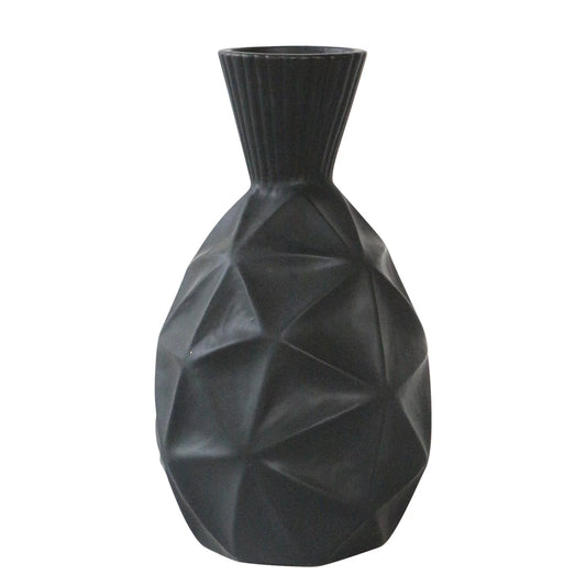 13" Textured Olpe Vase -  Black