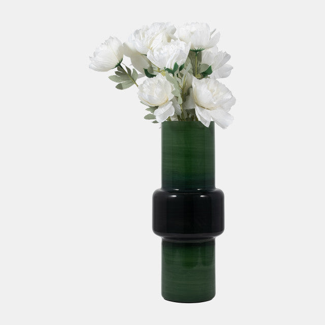 Glass 16" Modern Cylander Vase, Green