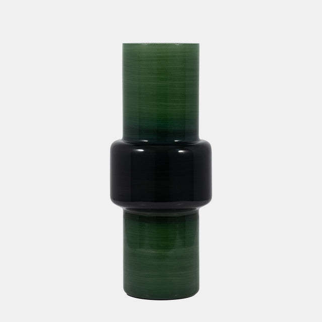Glass 16" Modern Cylander Vase, Green