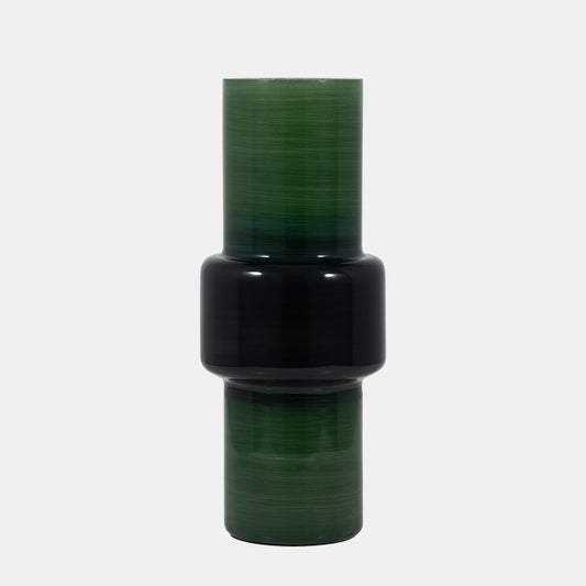 Glass 16" Modern Cylander Vase, Green