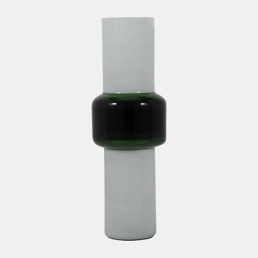 Glass 19" Modern Cylander Vase White/Green