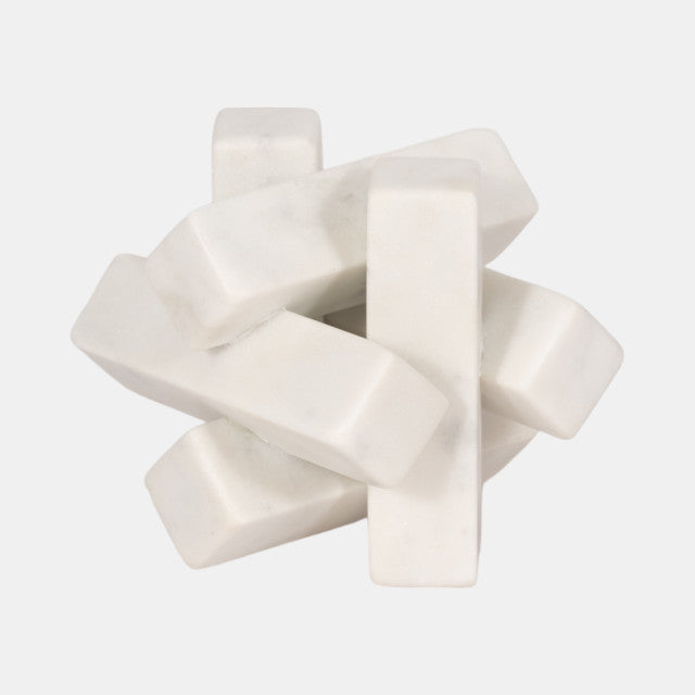 4" Marble Geometric Orb, White