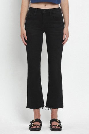 Grandeur Mid-Rise Distressed Hem Crop Flare Jean