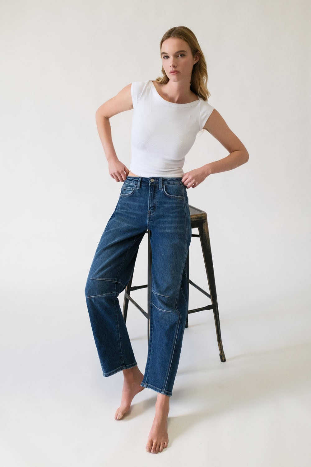 High Rise Dark Wash Barrel Leg Jeans