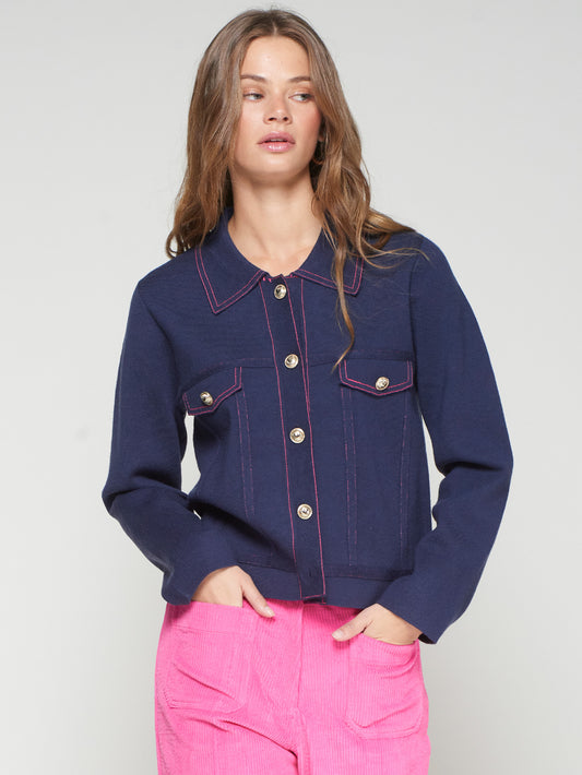Knitware Cardigan Pespunte Vaquero