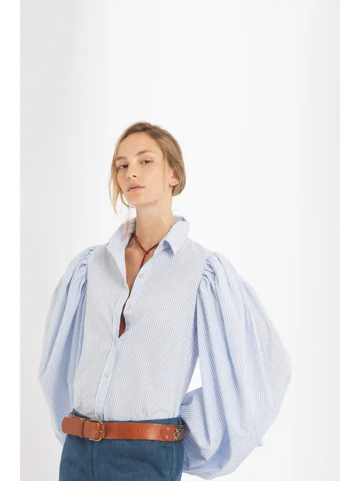 Samba Poplin Shirt - Light Blue and White Stripes