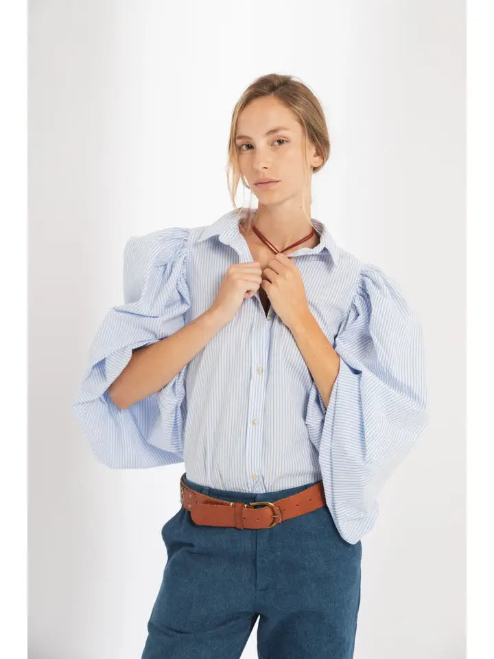 Samba Poplin Shirt - Light Blue and White Stripes
