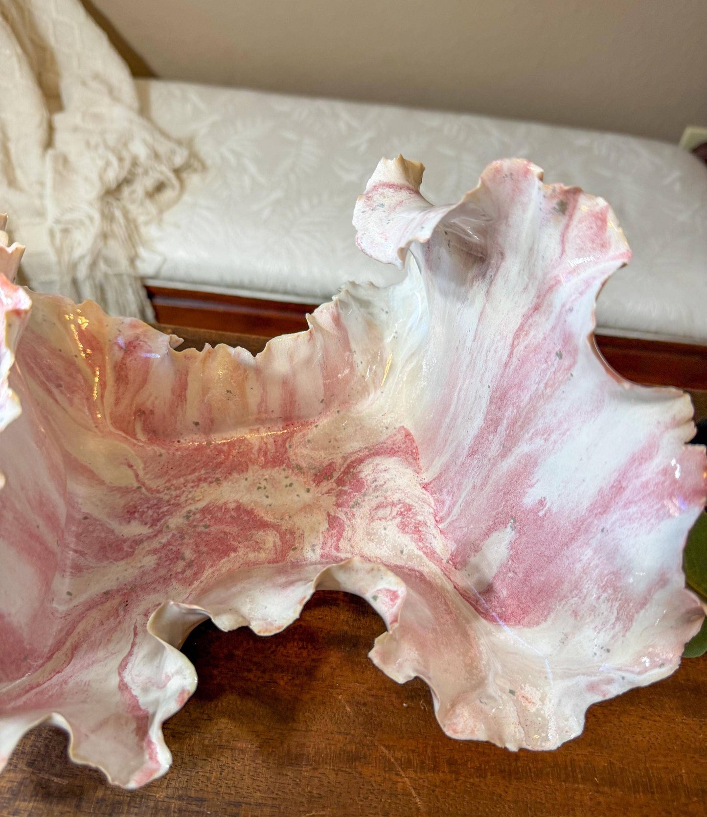 Blushing Crest: Handmade Porcelain Wave Sculpture, Tidal Bloom Series