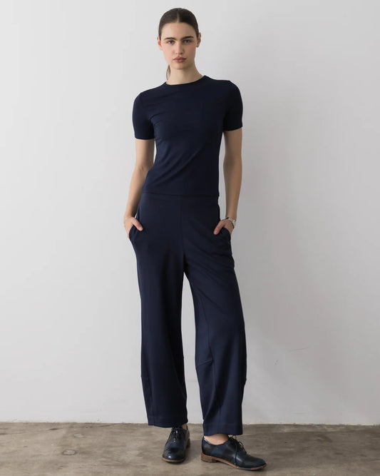 Blue Ponte Knit Barrel Pant