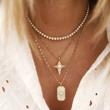Tennis Necklace White Opal 16"