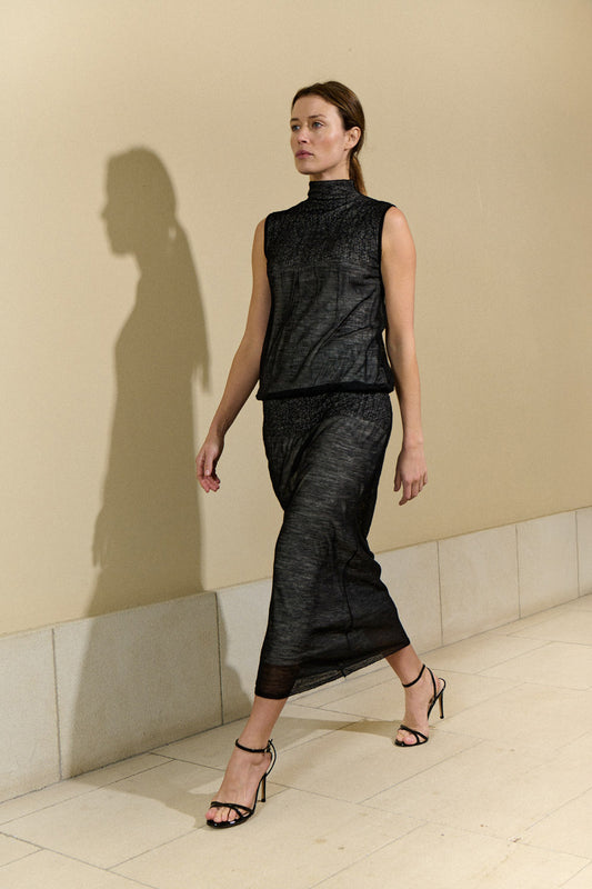 Double-layer mock neck top
