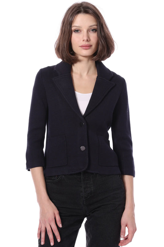 Cotton Blend Shrunken Blazer Navy